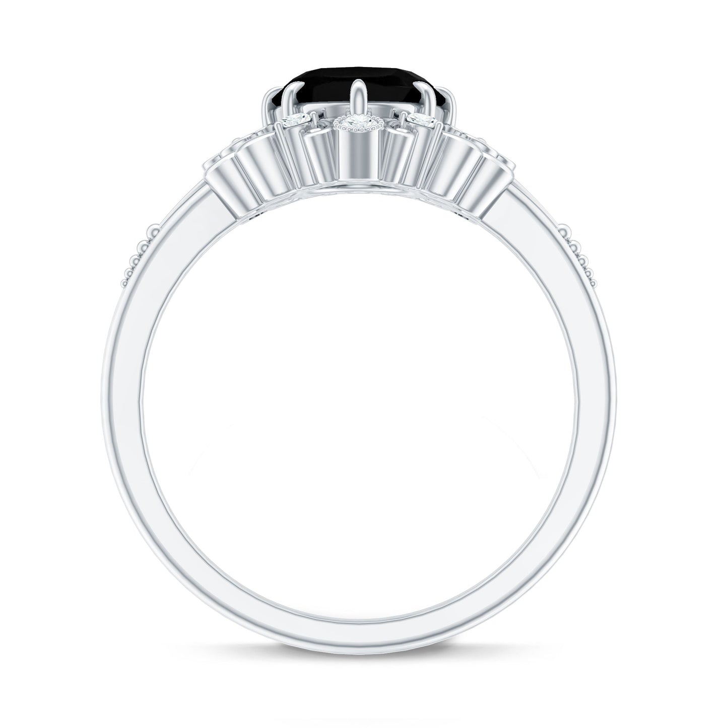 1.7 Carat Oval Cut Vintage Inspired Black Onyx Statement Ring with Diamond