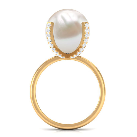 Real 11 Carat Freshwater Pearl Solitaire Engagement Ring with Diamond