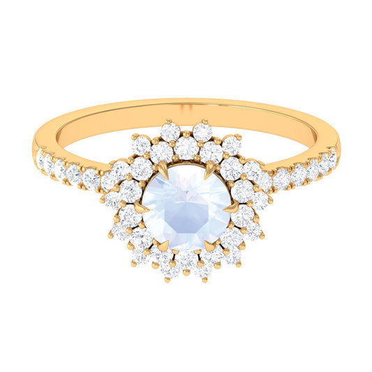 0.3 Carat Round Moonstone Statement Engagement Ring with Moissanite
