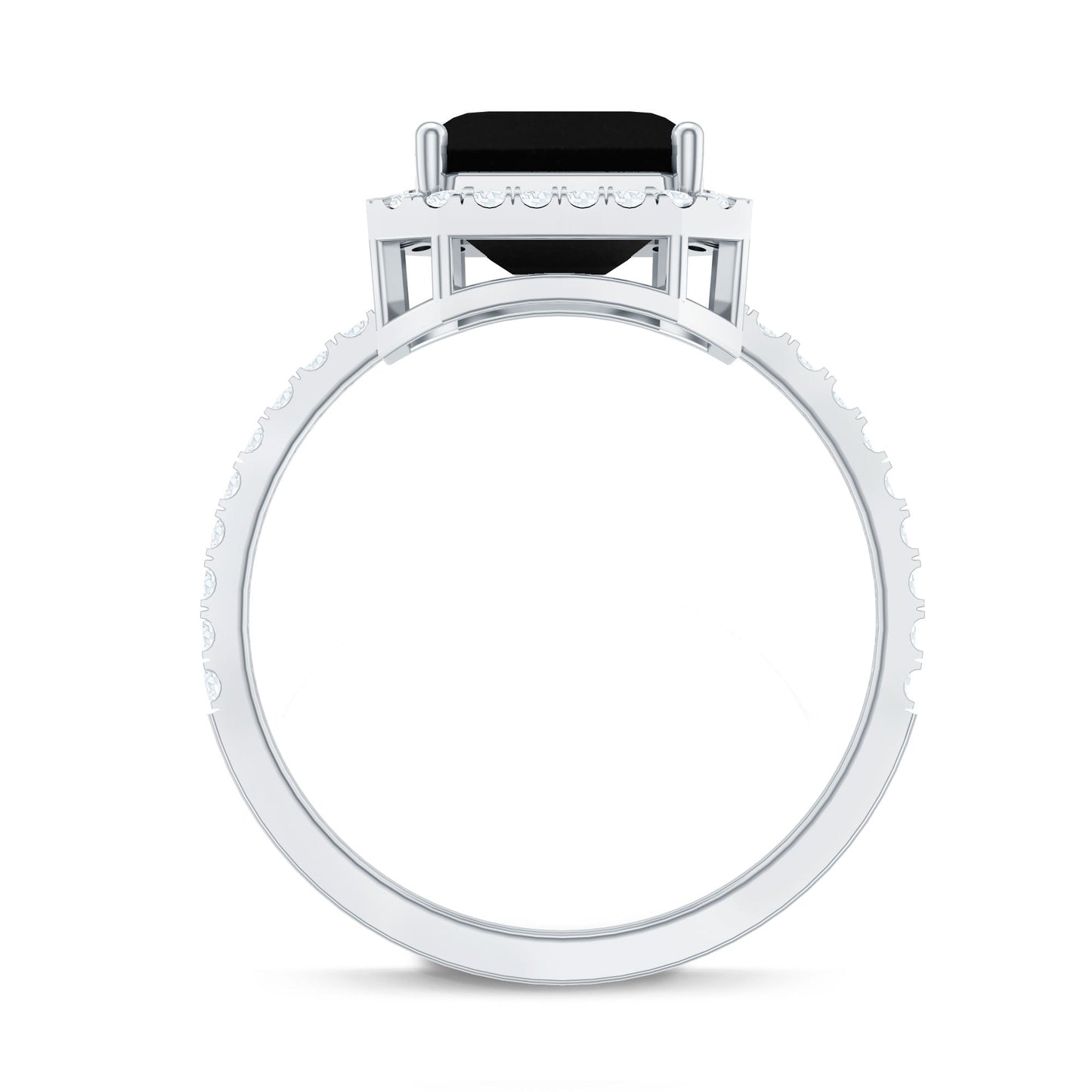 3 Carat Asscher Cut Black Onyx Halo Engagement Ring with Diamond