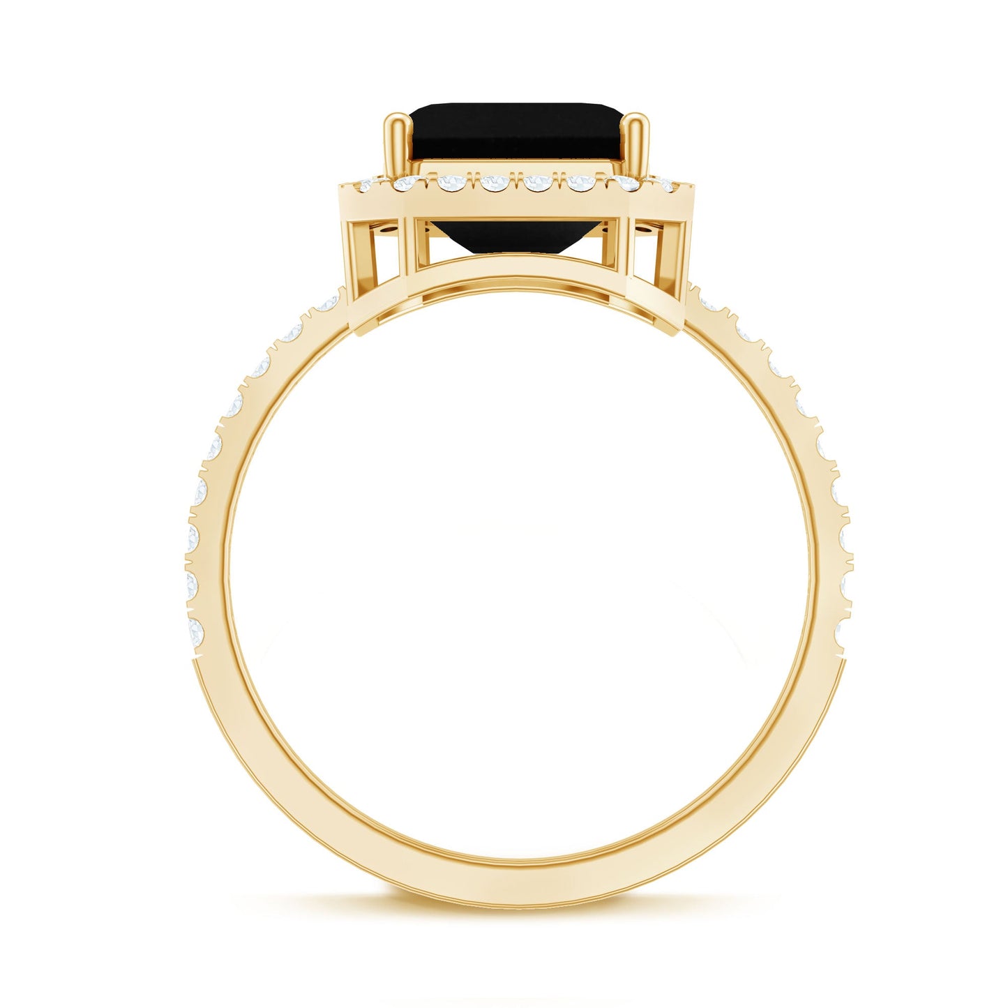 3 Carat Asscher Cut Black Onyx Halo Engagement Ring with Diamond