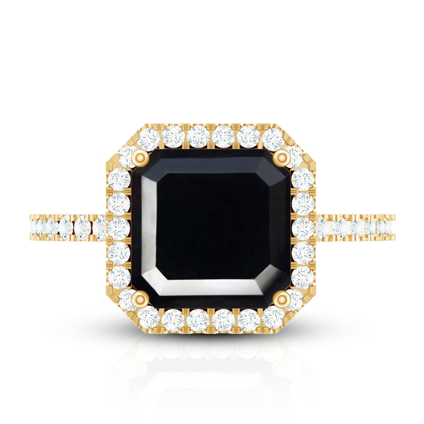 3 Carat Asscher Cut Black Onyx Halo Engagement Ring with Diamond