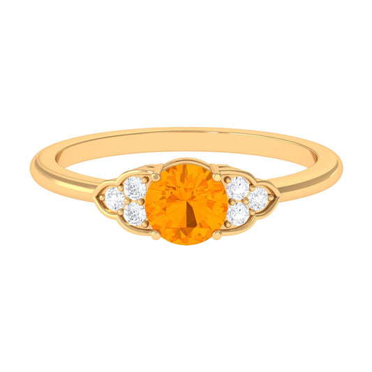 0.7 Carat Fire Opal Engagement Ring with Diamond Trio