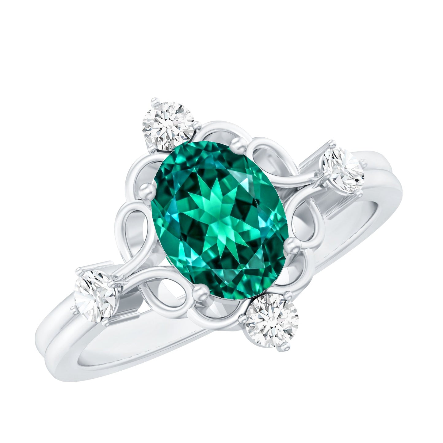 Vintage Inspired 1.2 Carat Lab Grown Emerald Oval Engagement Ring with Diamond