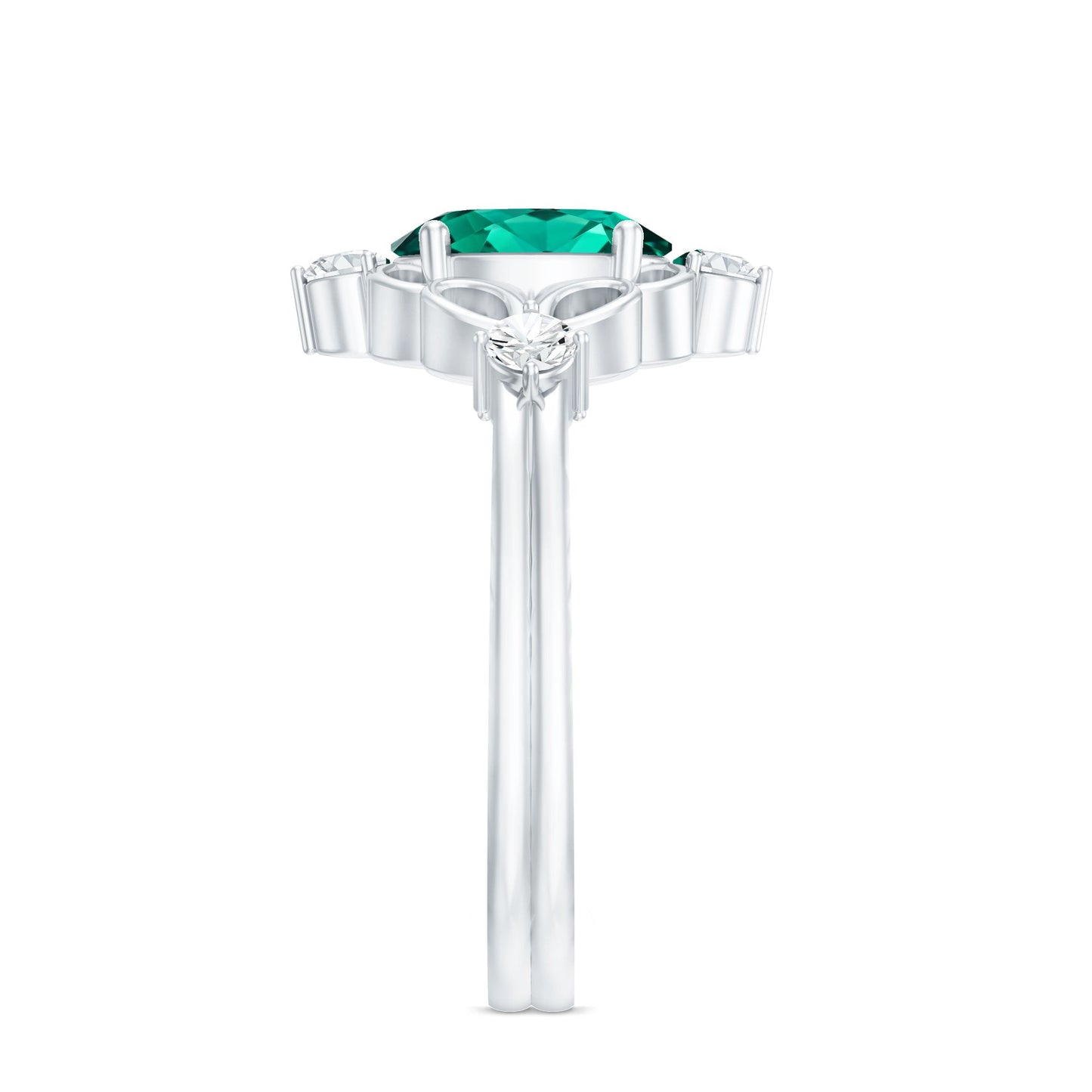 Vintage Inspired 1.2 Carat Lab Grown Emerald Oval Engagement Ring with Diamond