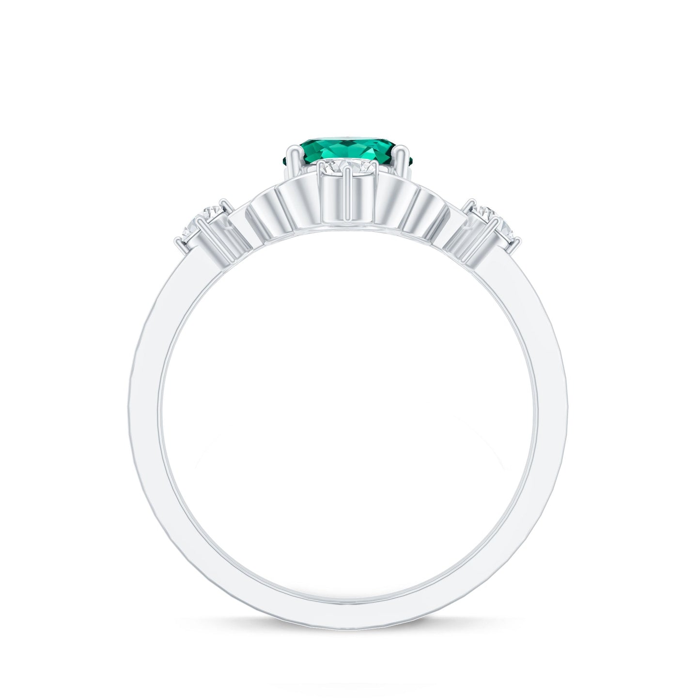 Vintage Inspired 1.2 Carat Lab Grown Emerald Oval Engagement Ring with Diamond