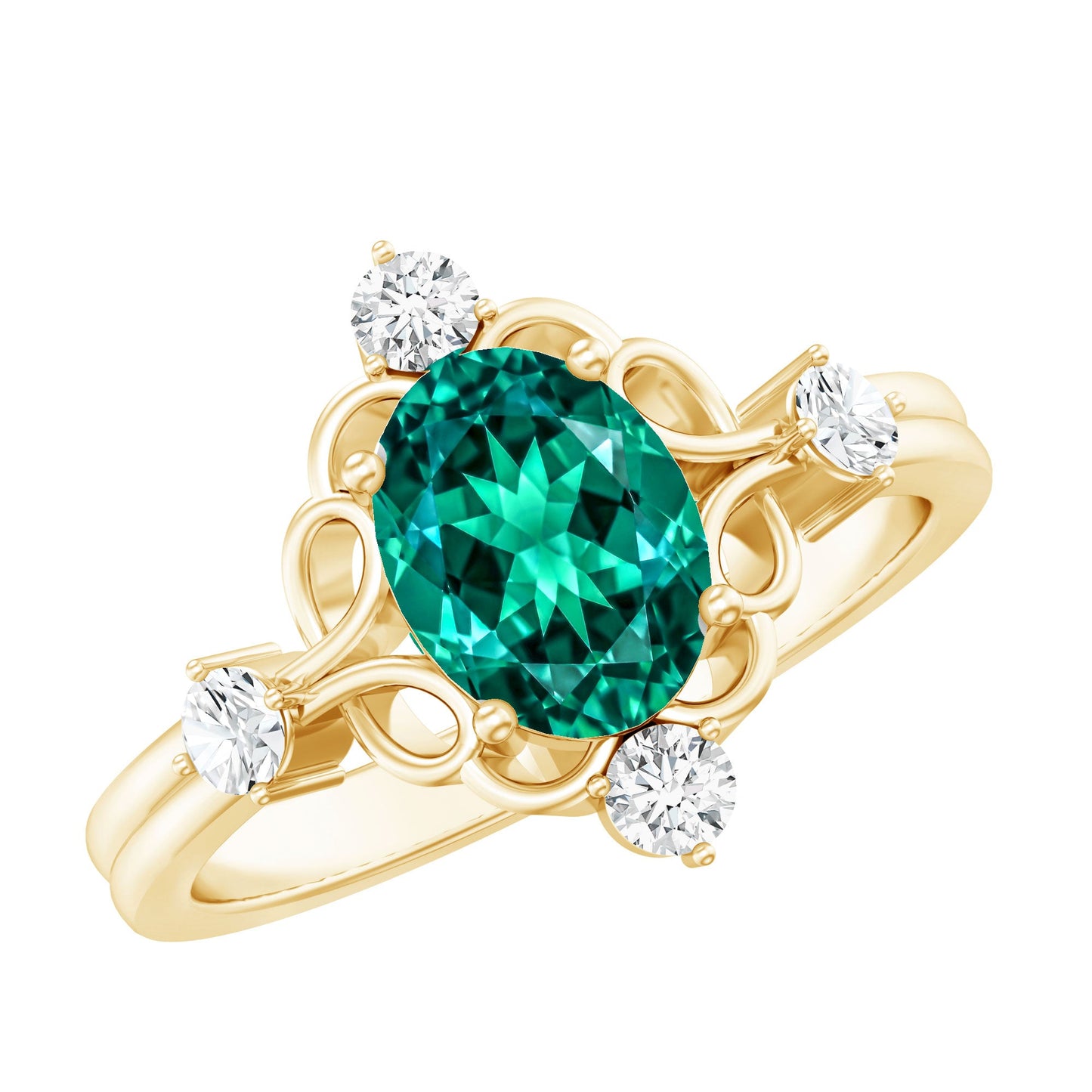 Vintage Inspired 1.2 Carat Lab Grown Emerald Oval Engagement Ring with Diamond