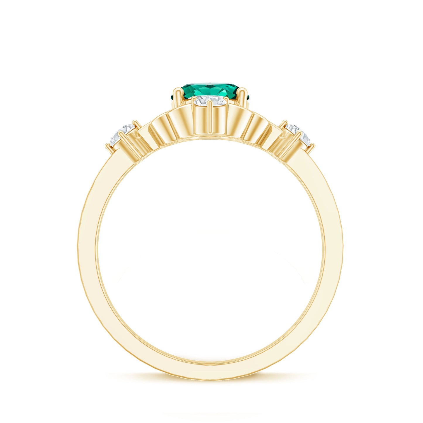 Vintage Inspired 1.2 Carat Lab Grown Emerald Oval Engagement Ring with Diamond