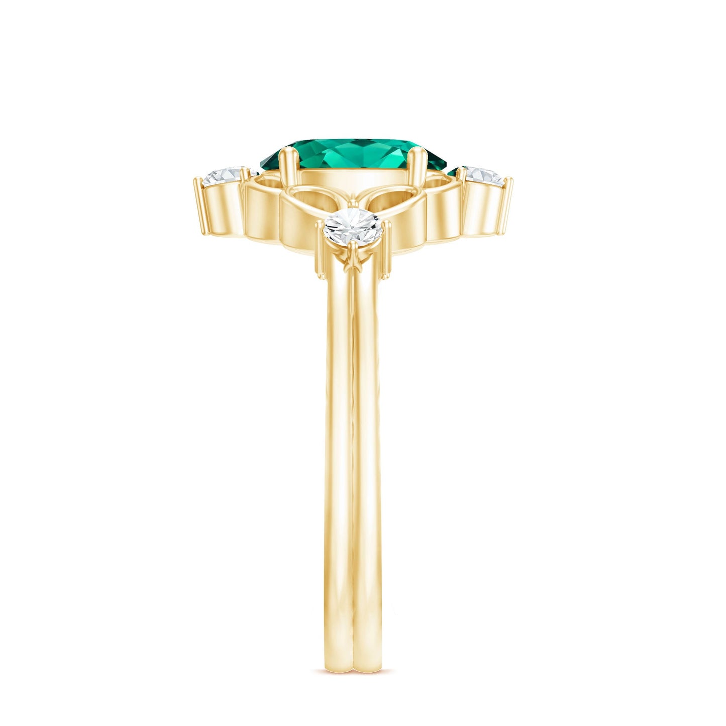 Vintage Inspired 1.2 Carat Lab Grown Emerald Oval Engagement Ring with Diamond