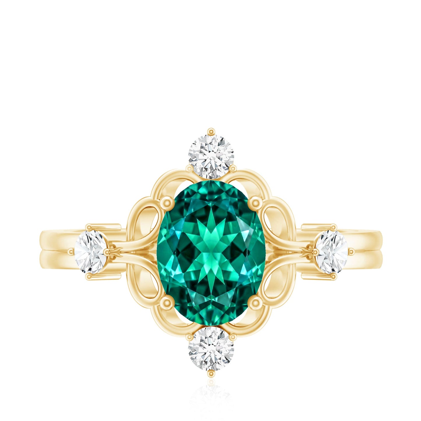 Vintage Inspired 1.2 Carat Lab Grown Emerald Oval Engagement Ring with Diamond