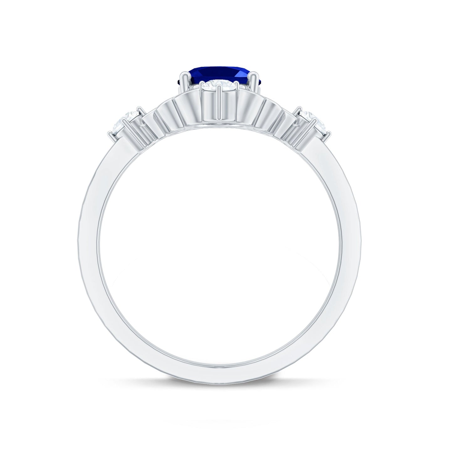 1.5 Carat Oval Cut Lab Grown Blue Sapphire Vintage Engagement Ring with Diamond