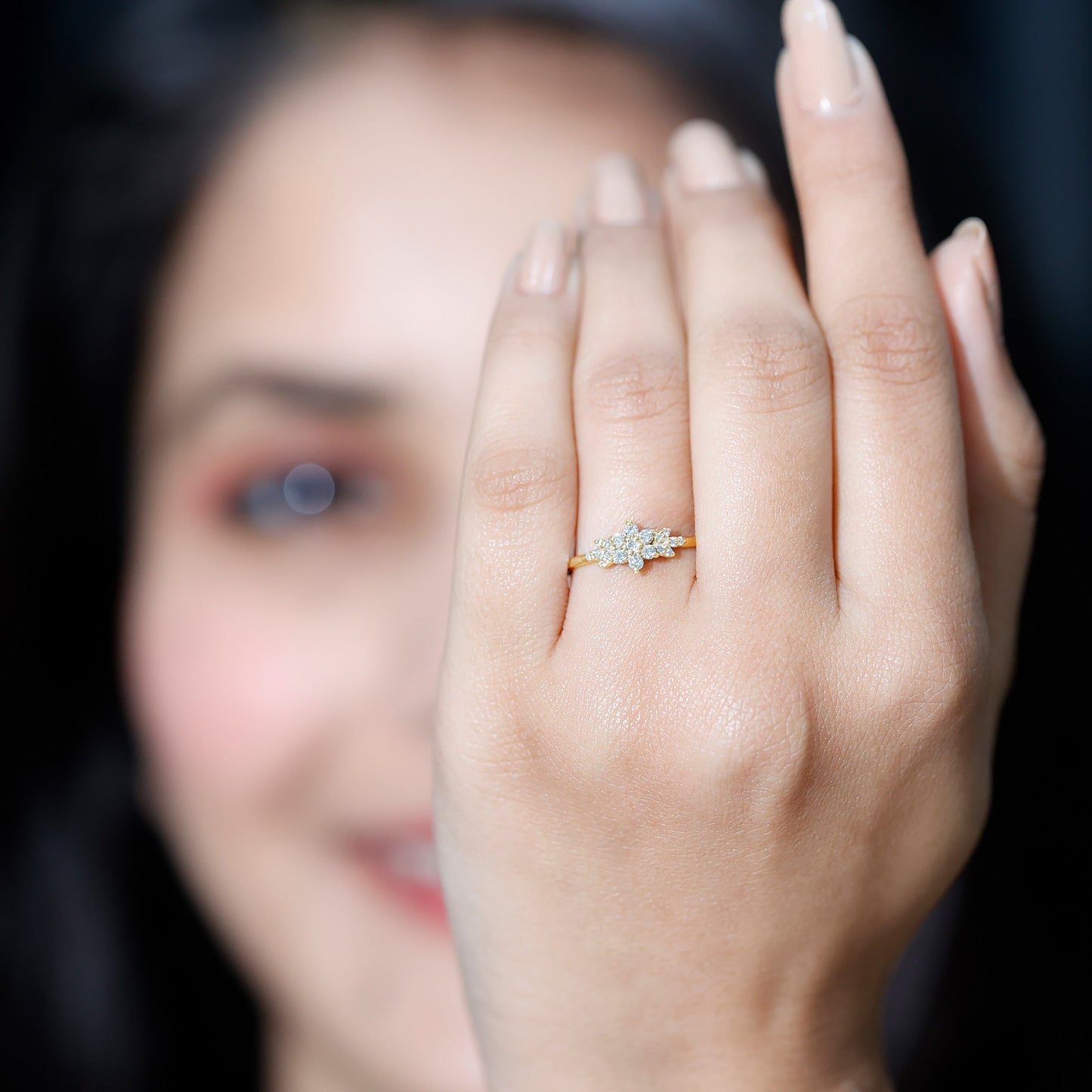 Certified Moissanite Flower Cluster Ring for Women