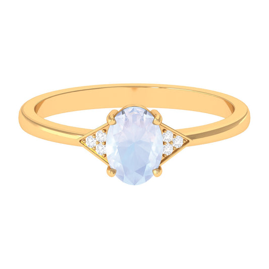 0.6 Carat Oval Moonstone Solitaire Ring with Diamond Accent