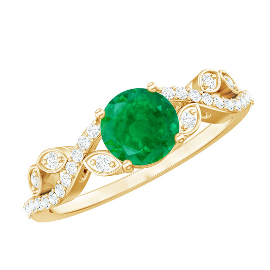 Nature Inspired Emerald Engagement Ring with Natural Diamond