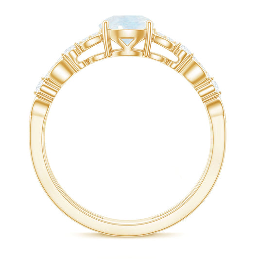 0.3 Carat Moonstone Double Band Solitaire Engagement Ring with Diamond