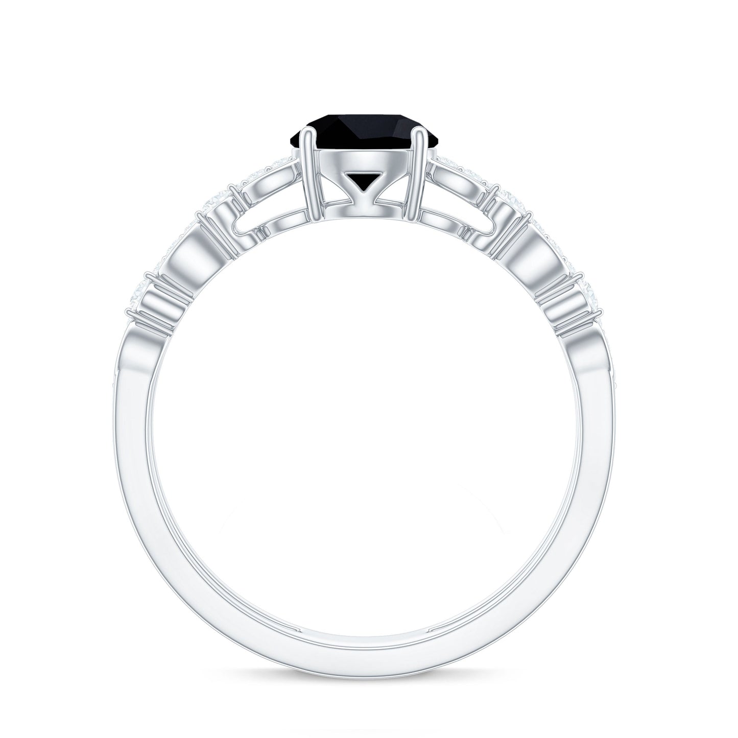 2 Carat Round Black Onyx and Diamond Promise Engagement Double Band Ring