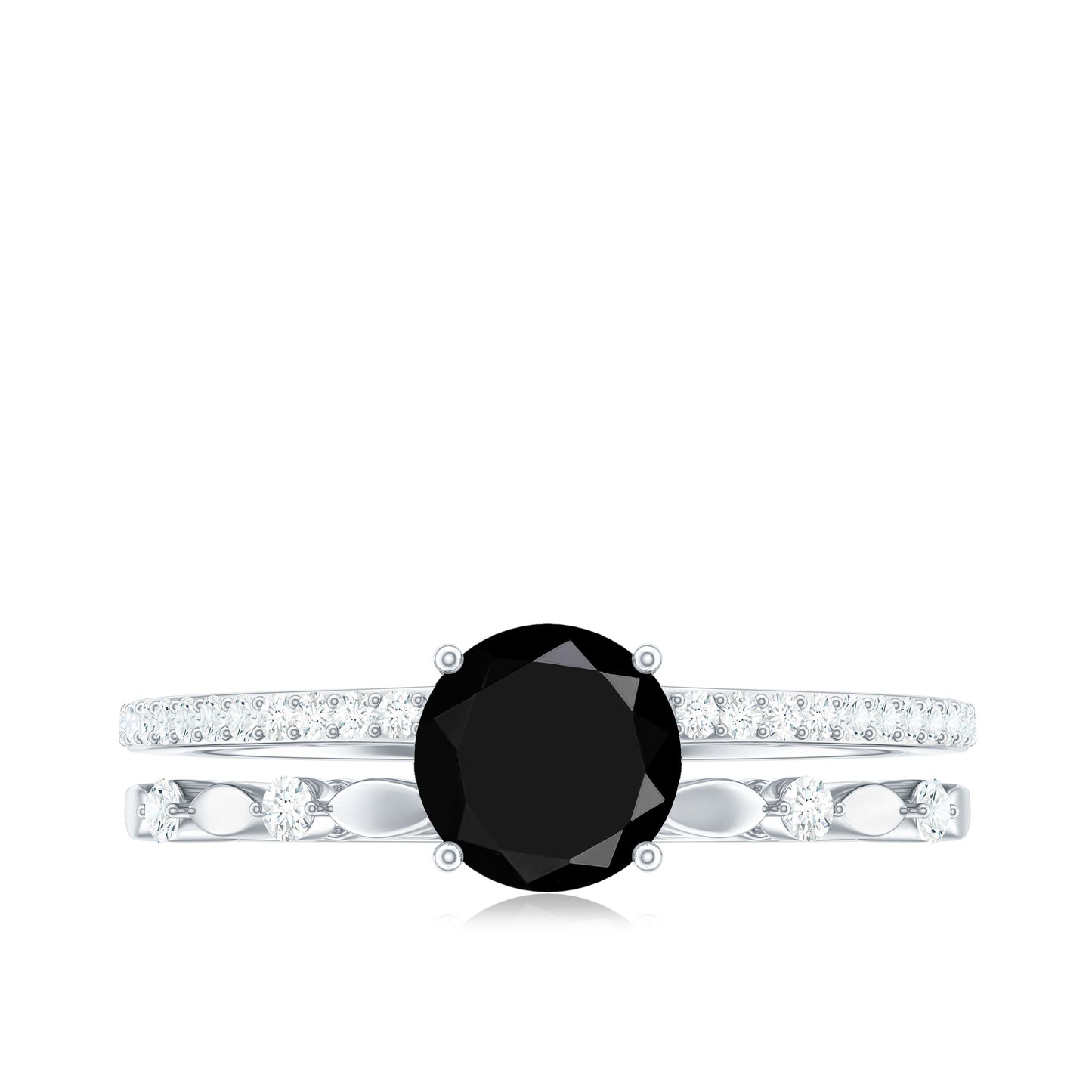 2 Carat Round Black Onyx and Diamond Promise Engagement Double Band Ring