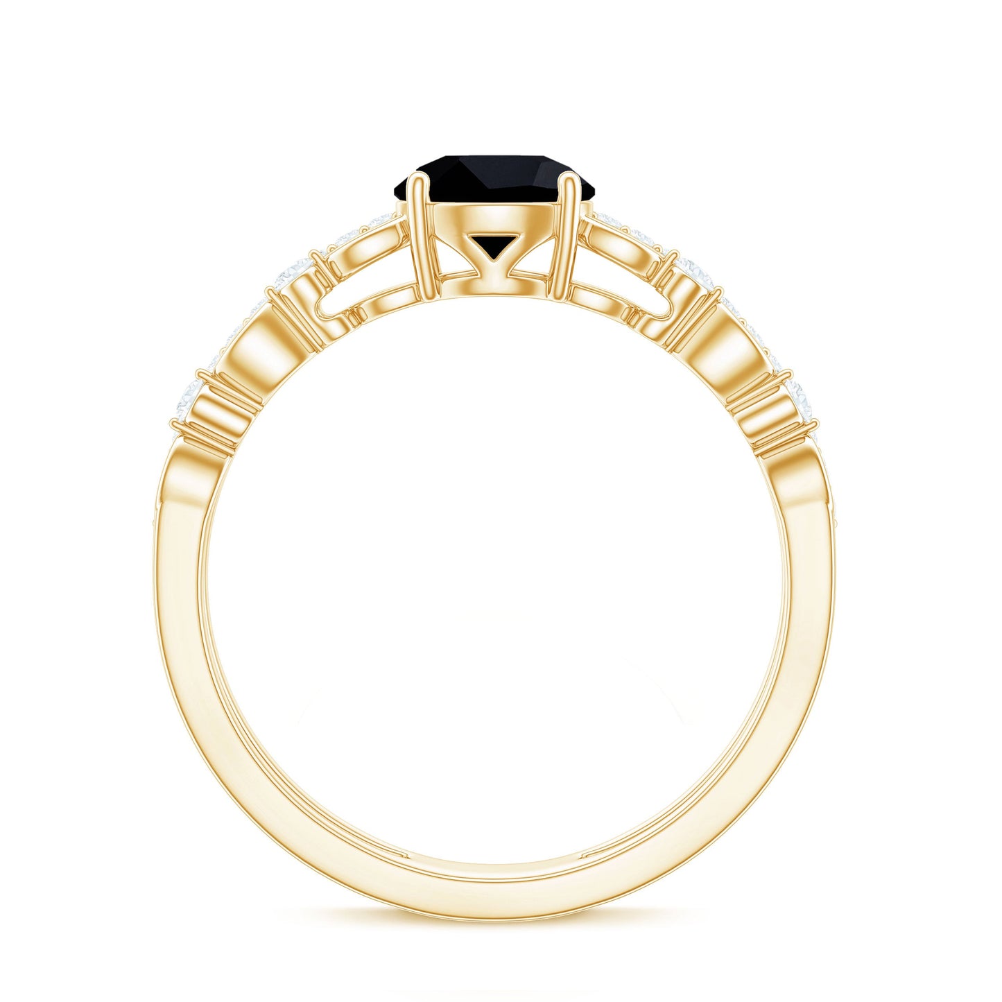 2 Carat Round Black Onyx and Diamond Promise Engagement Double Band Ring