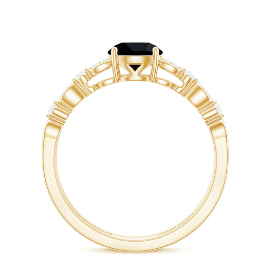 2 Carat Round Black Onyx and Diamond Promise Engagement Double Band Ring