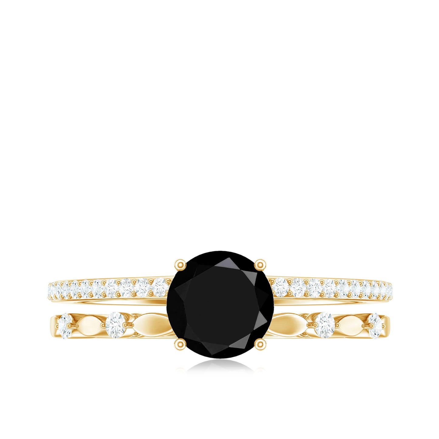 2 Carat Round Black Onyx and Diamond Promise Engagement Double Band Ring