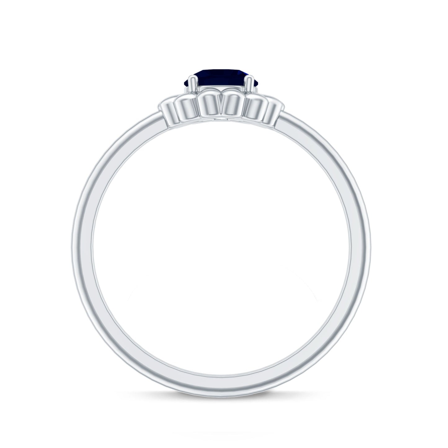 0.9 Carat Round Cut Solitaire Blue Sapphire Flower Ring