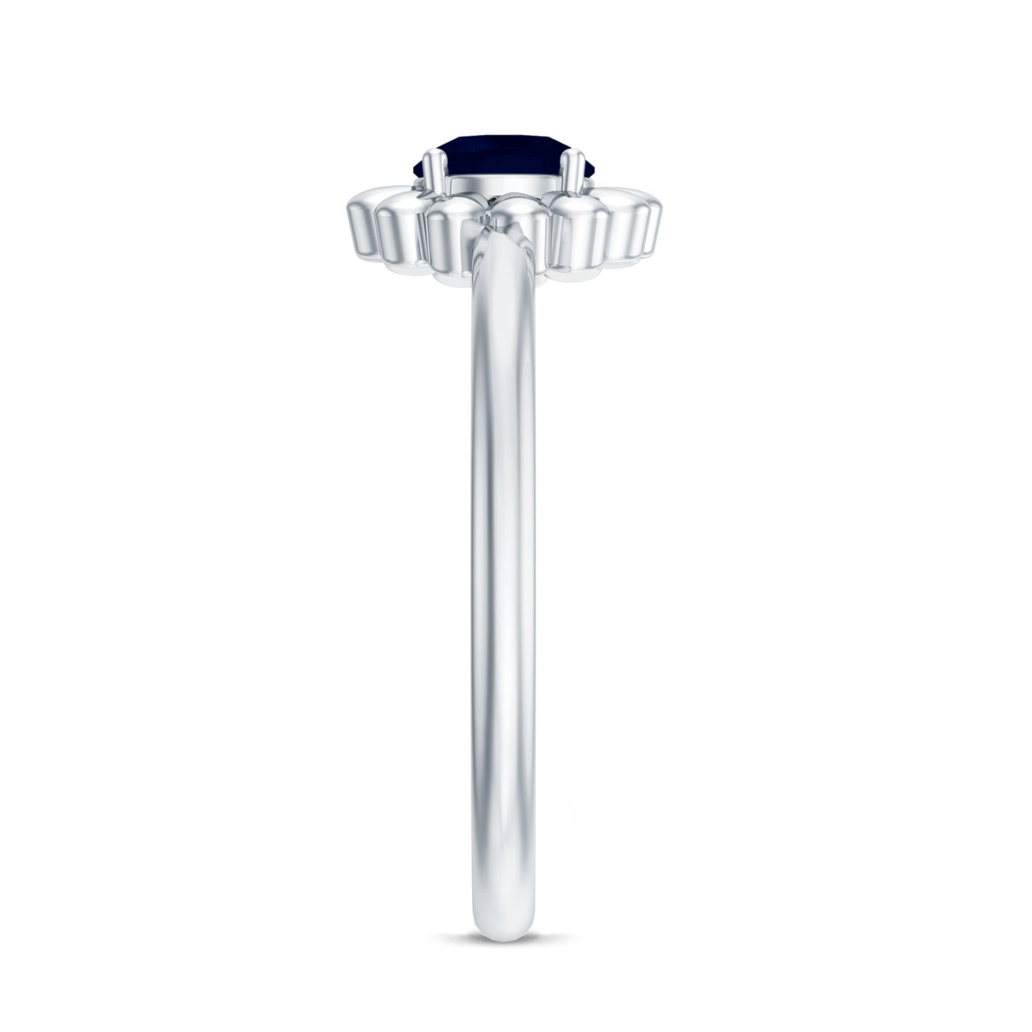 0.9 Carat Round Cut Solitaire Blue Sapphire Flower Ring