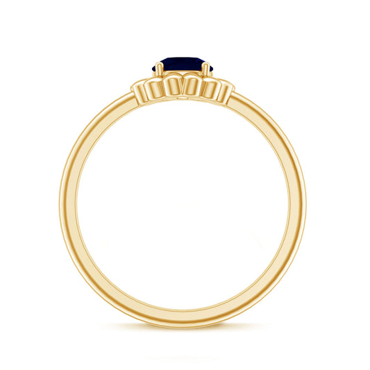 0.9 Carat Round Cut Solitaire Blue Sapphire Flower Ring