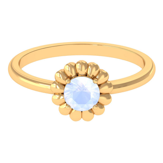 0.3 Carat Round Cut Solitaire Moonstone Flower Ring