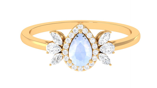 0.8 Carat Pear Shape Moonstone Engagement Ring with Diamond Accent