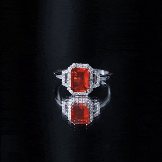1 Carat Emerald Cut Fire Opal Engagement Ring with Diamond