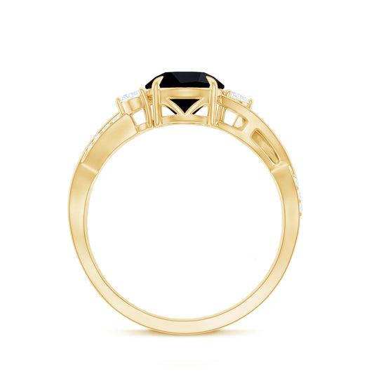 2 Carat Lab Grown Black and White Diamond Engagement Ring with Crossover Shank