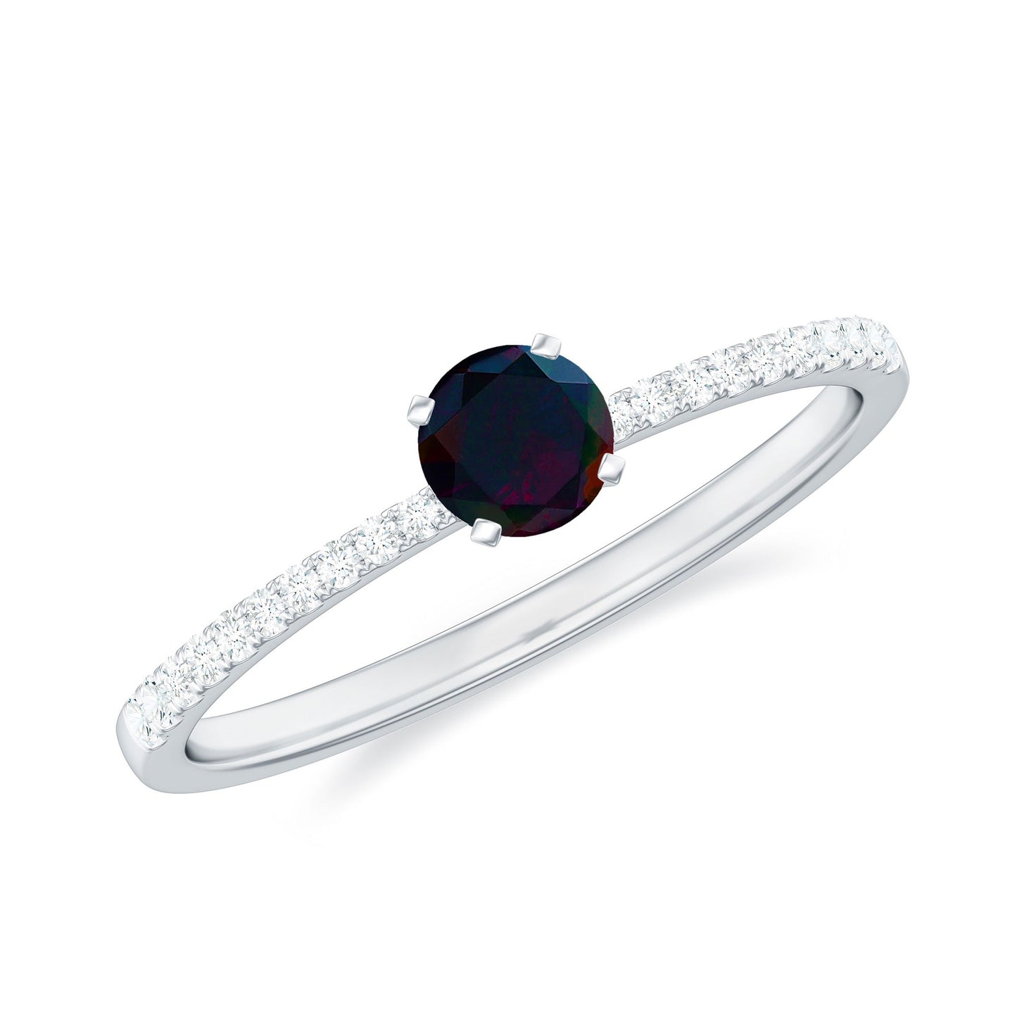 0.4 Carat Round Black Opal Solitaire Engagement Ring with Diamond