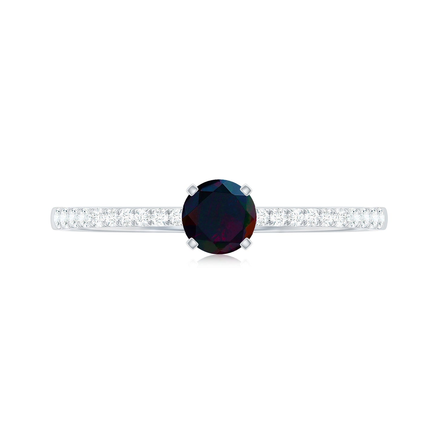 0.4 Carat Round Black Opal Solitaire Engagement Ring with Diamond