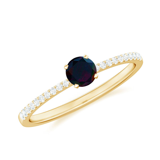 0.4 Carat Round Black Opal Solitaire Engagement Ring with Diamond