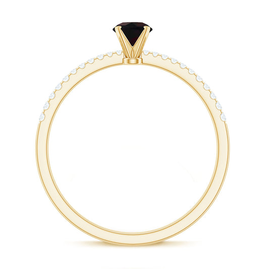 0.4 Carat Round Black Opal Solitaire Engagement Ring with Diamond