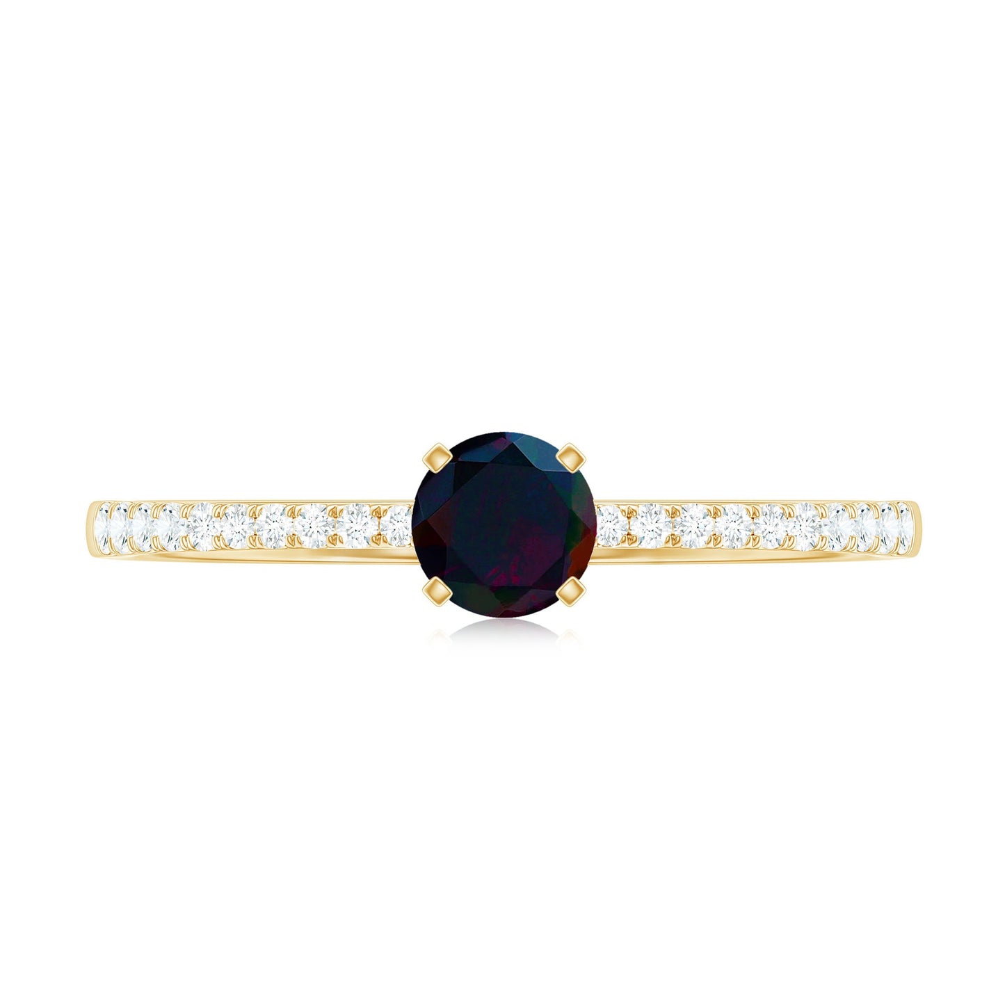 0.4 Carat Round Black Opal Solitaire Engagement Ring with Diamond