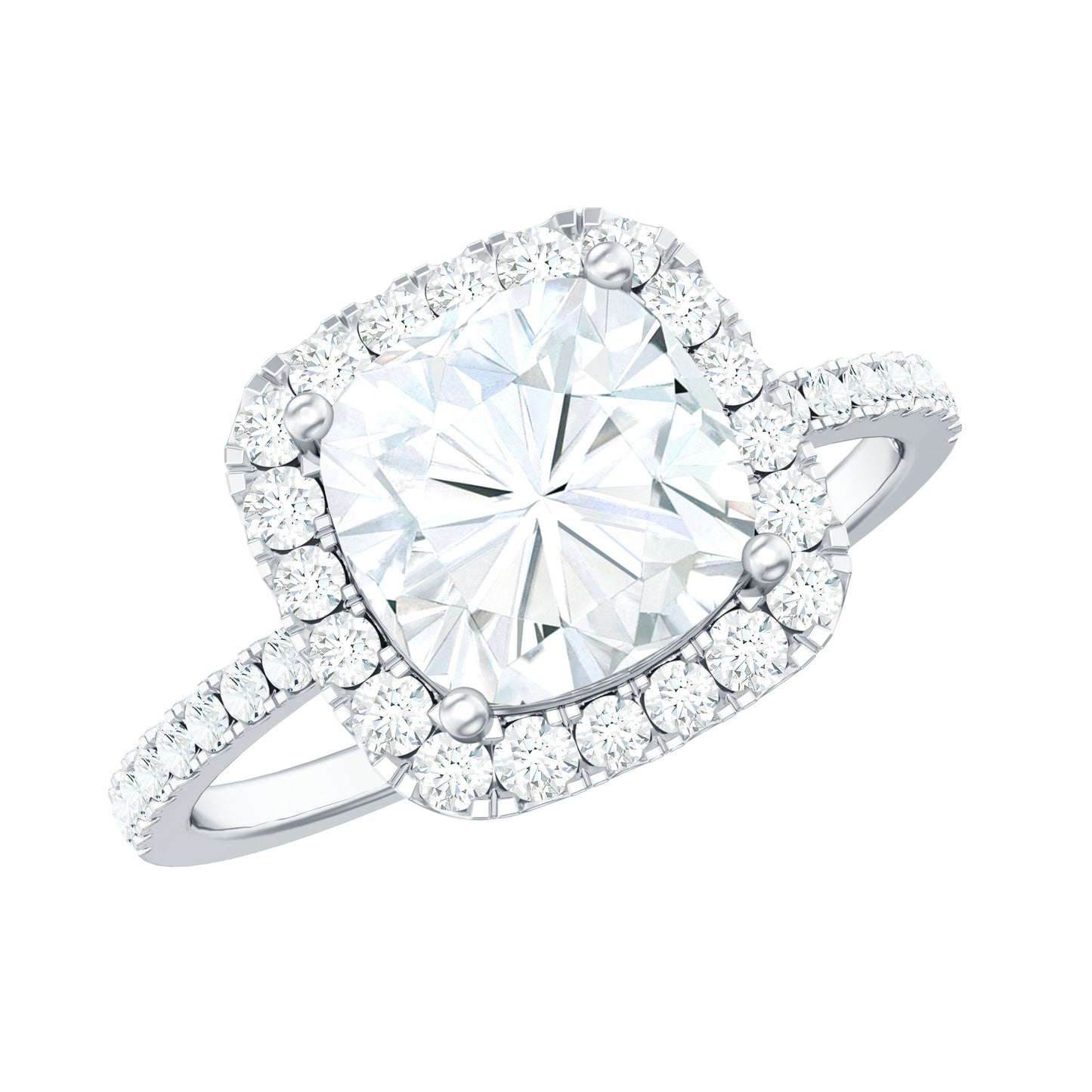 3 Carat Cushion Cut Moissanite Halo Engagement Ring for Women
