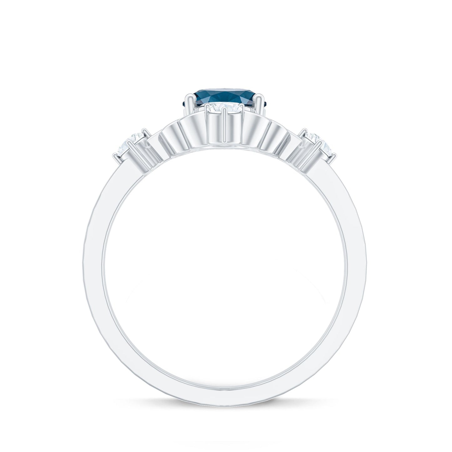Art Deco Inspired Blue Topaz Oval Engagement Ring with Diamond