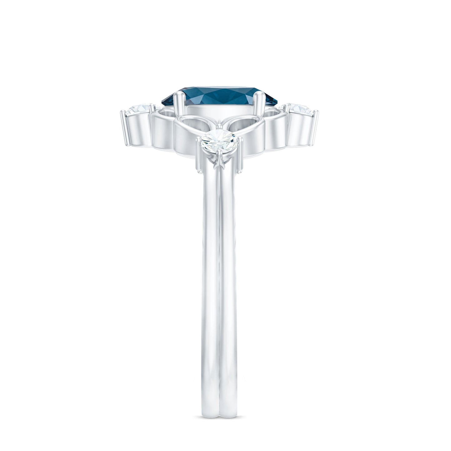 Art Deco Inspired Blue Topaz Oval Engagement Ring with Diamond