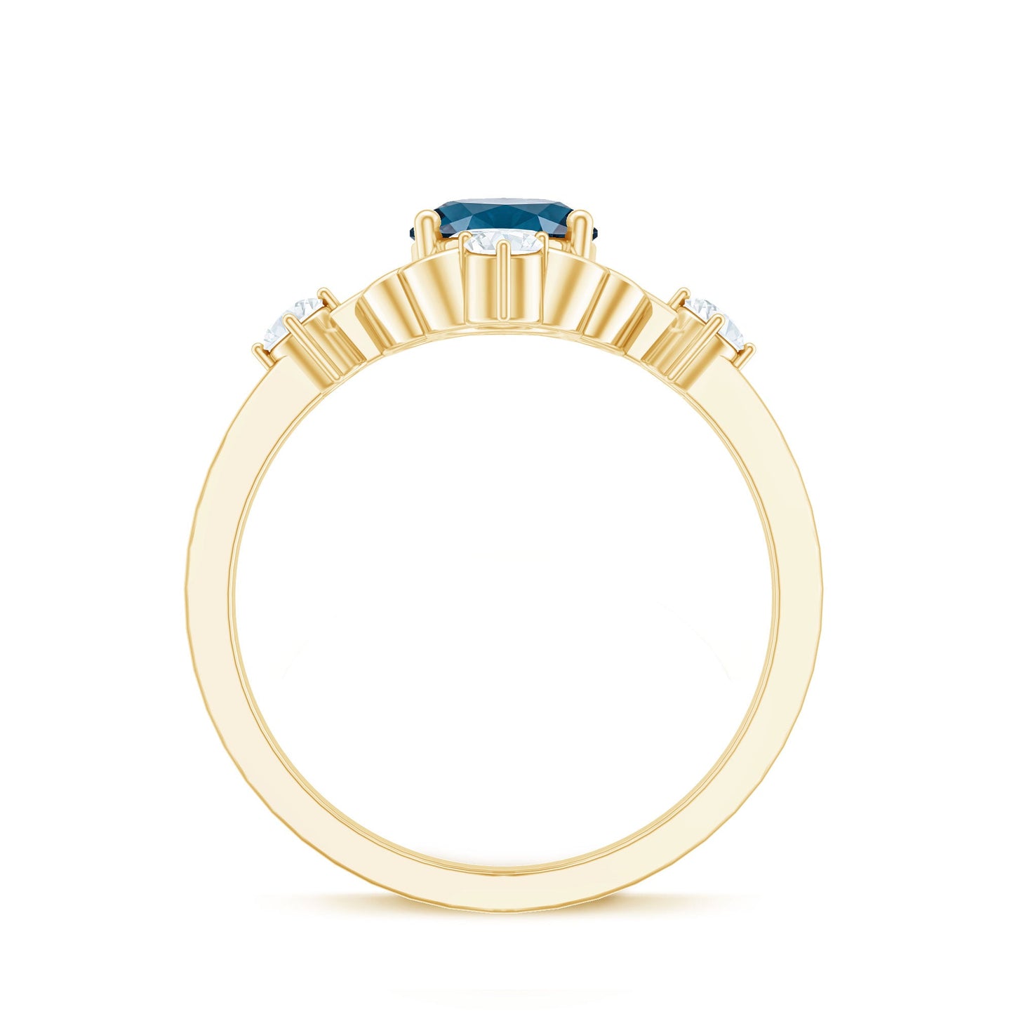 Art Deco Inspired Blue Topaz Oval Engagement Ring with Diamond