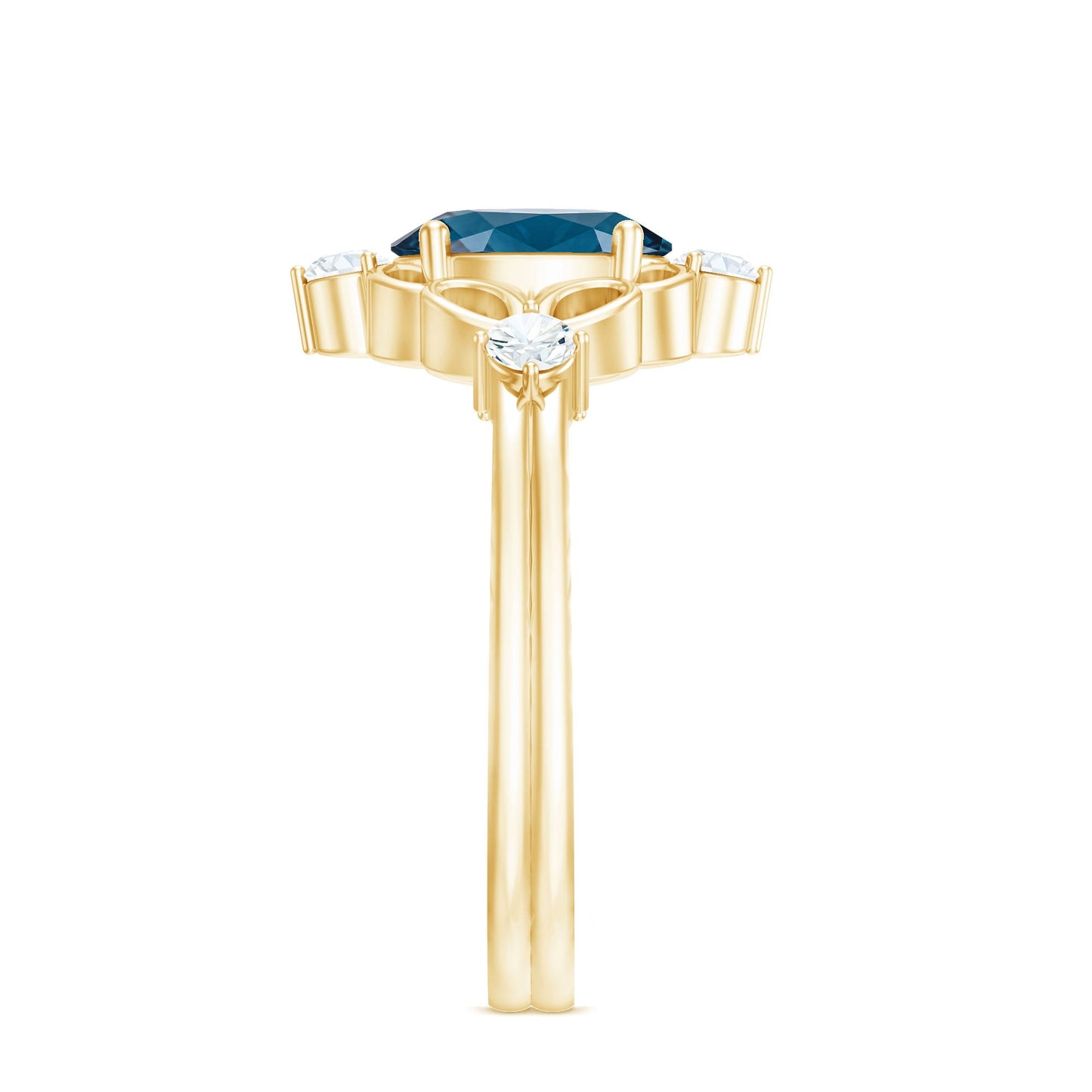 Art Deco Inspired Blue Topaz Oval Engagement Ring with Diamond