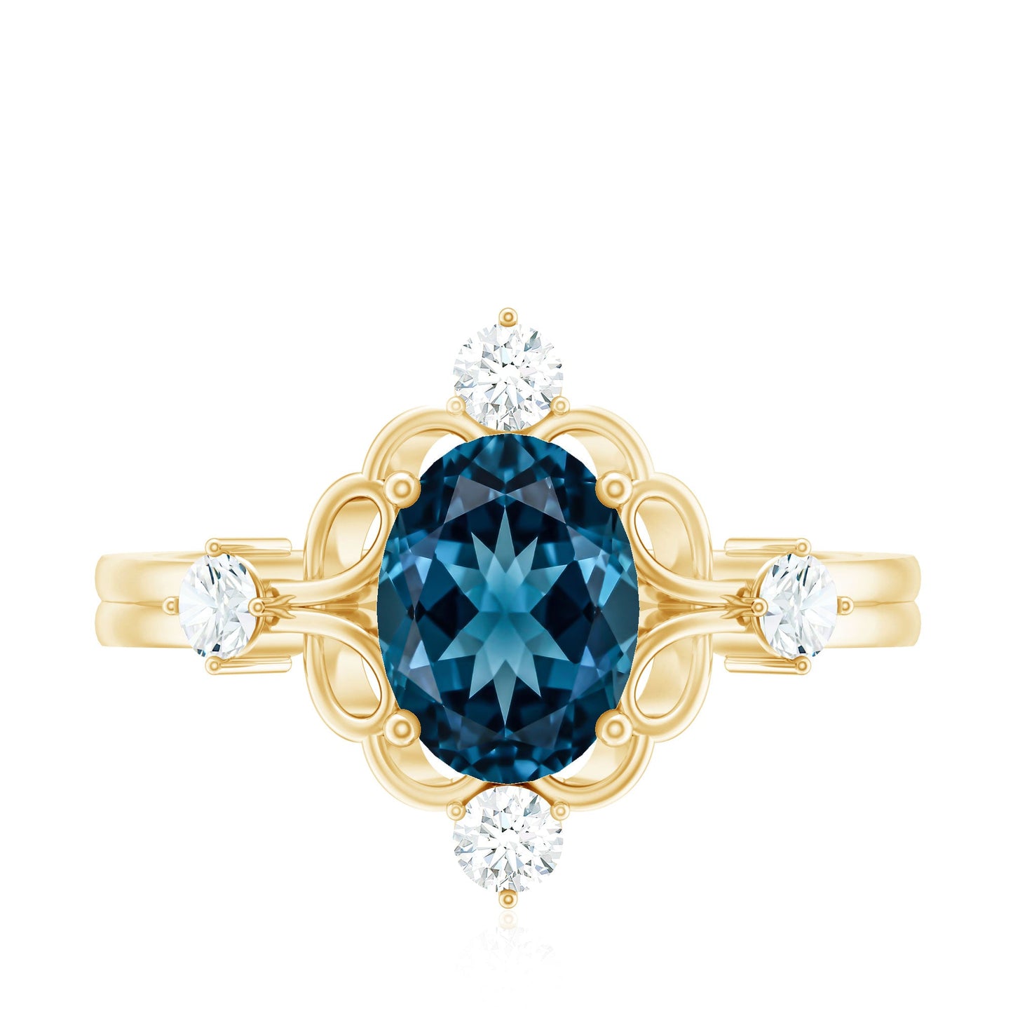 Art Deco Inspired Blue Topaz Oval Engagement Ring with Diamond