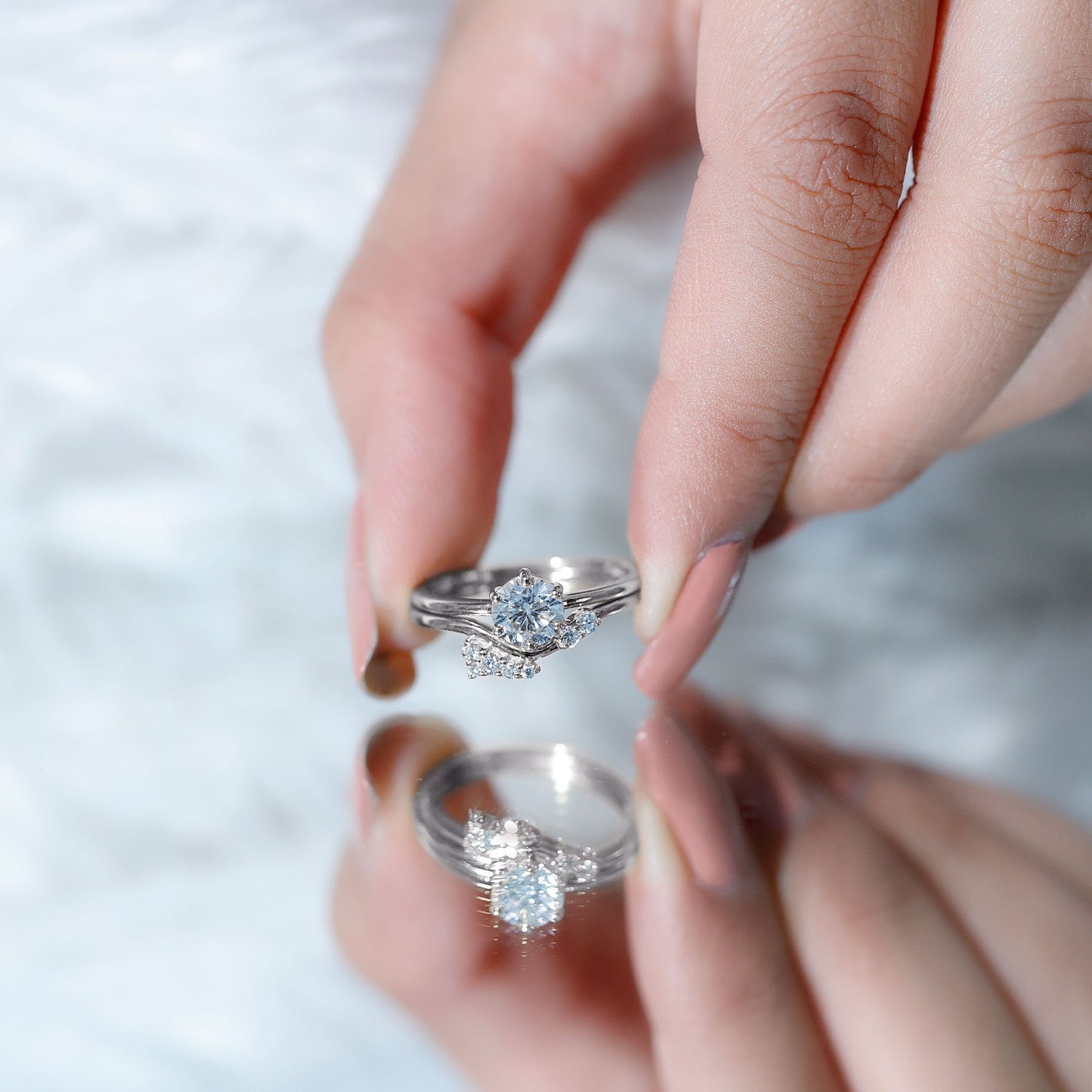 Solitaire Moissanite Wedding Ring Set for Her