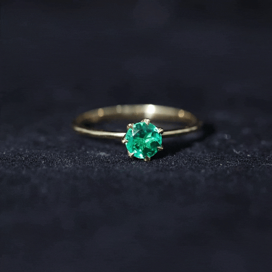 0.8 Carat Round Lab Grown Emerald Solitaire Ring in Lotus Basket Setting
