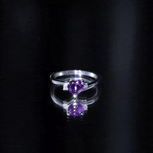 Real 0.9 Carat Amethyst Heart Engagement Ring with Diamond