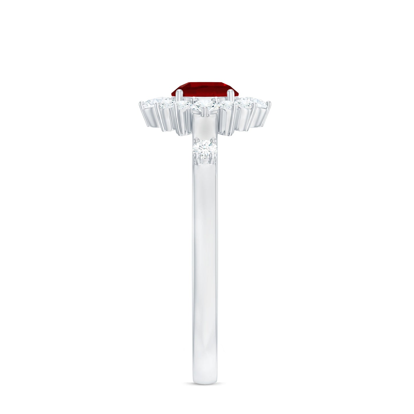 Round Lab Created Ruby Promise Ring with Diamond Halo