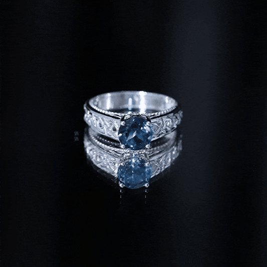1.35 Carat Round London Blue Topaz Vintage Engagement Ring with Celtic Style Band