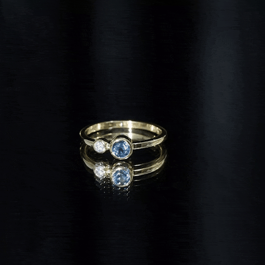 Round London Blue Topaz and Lab Diamond Two Stone Promise Ring For Her