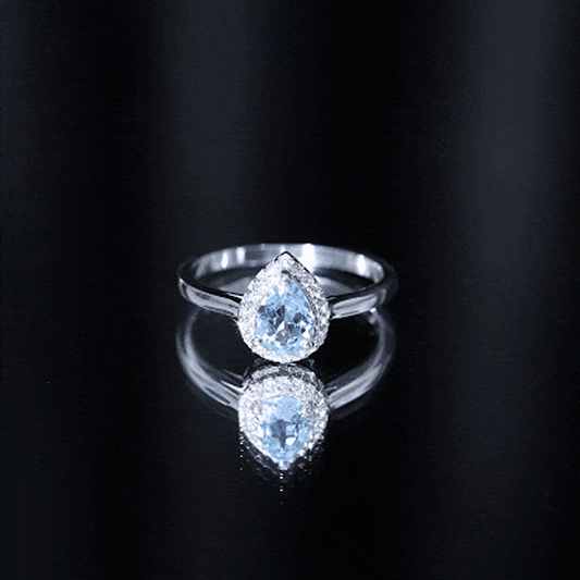 1 Carat Pear Cut Aquamarine Engagement Ring with Diamond Halo