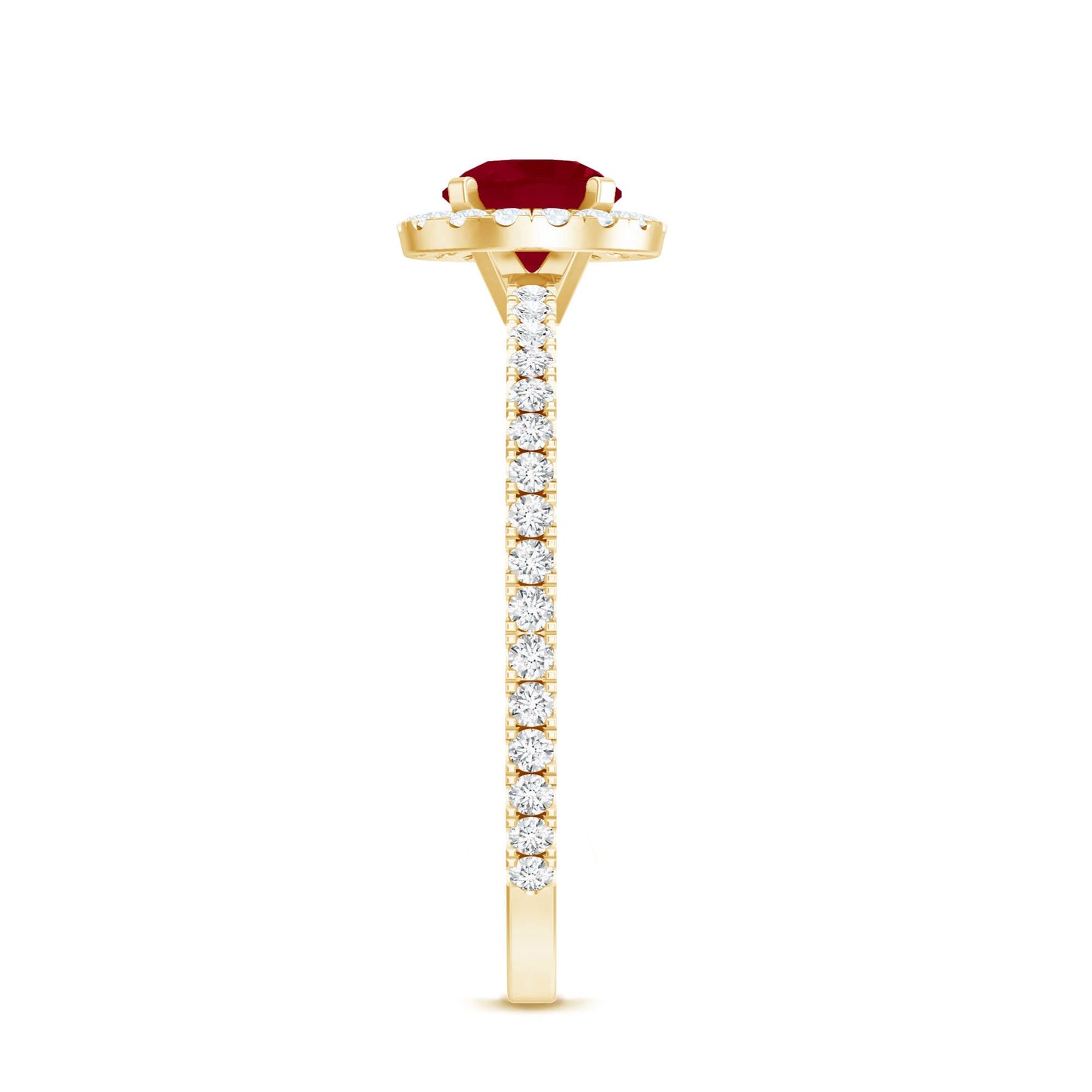 Minimal 0.6 Carat Ruby Engagement Ring with Diamond Halo